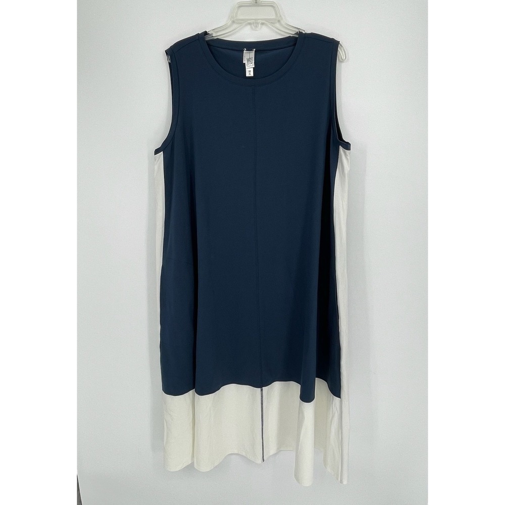 WynneLayers Women's Blue Colorblock Sleeveless Knit Midi Tank Dress Plus Size 2X